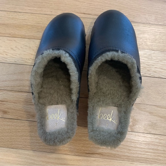 Beek Woodpecker Shearling Clog Leather Studded Wooden Heel Size 7 Fall Boho - Picture 6 of 8